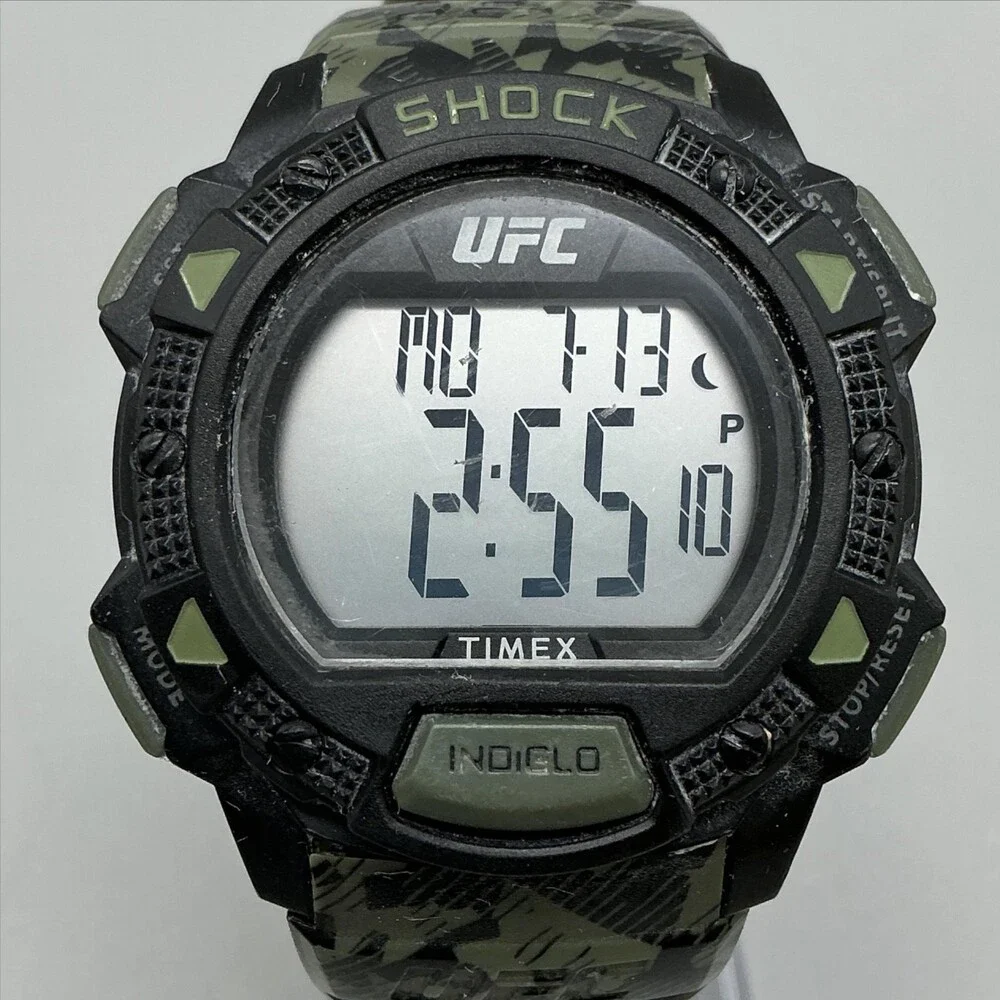 Timex UFC TW4B27500 Mens Watch 45mm Digital Shock Gray Camo Green Resin 100M